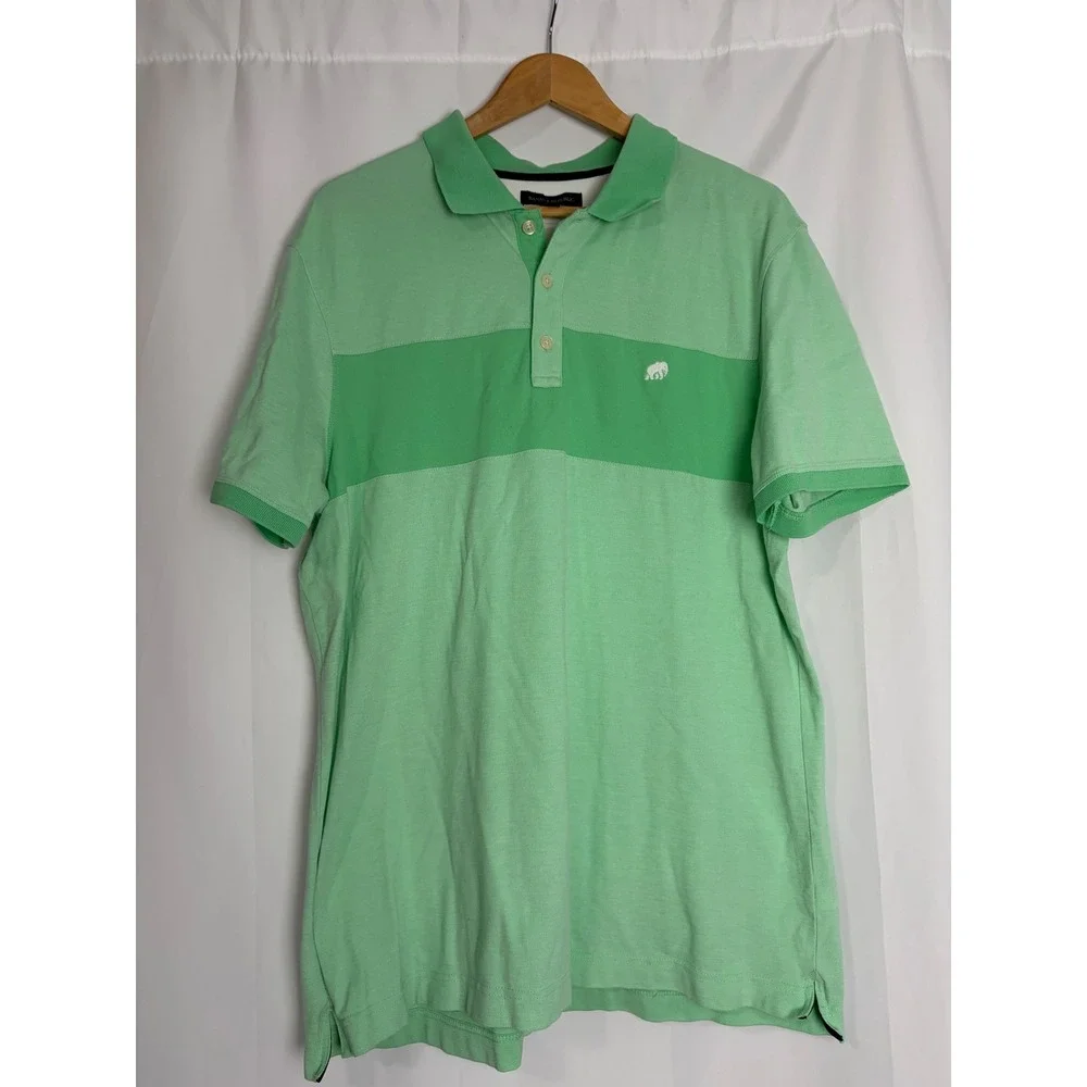 Banana Republic Mens XL Green Striped‎ Polo Shirt Elephant Logo Short Sleeve